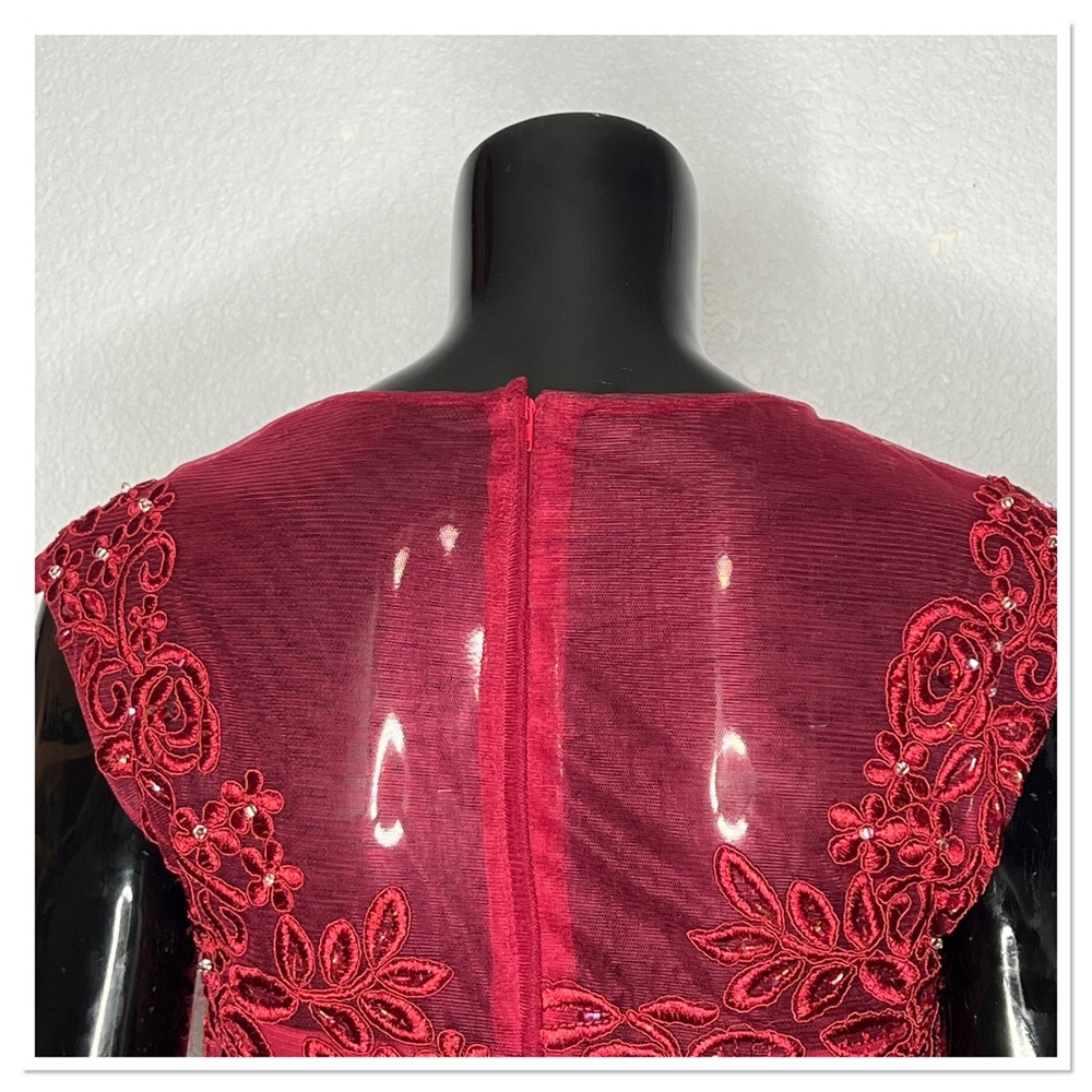 Formal Illusion Sequin, Lace and Chiffon Maxi Gown in Garnet Red - Picture 6 of 13